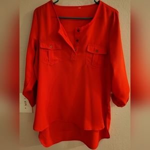 Bright Red Blouse With Gold Buttons M